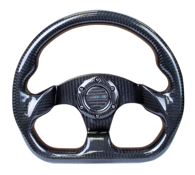 NRG Carbon Fiber Steering Wheel (320mm) Flat Bottom w/Shiny Black Carbon Steering Wheels NRG