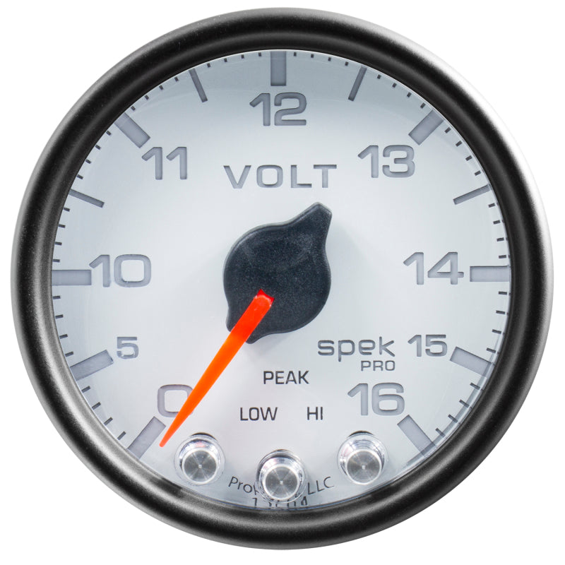 Autometer Spek-Pro Gauge Voltmeter 2 1/16in 16V Stepper Motor W/Peak & Warn Wht/Blk Gauges AutoMeter