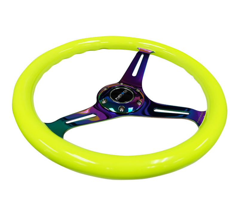 NRG Classic Wood Grain Steering Wheel (350mm) Neon Yellow Color w/Neochrome Spokes Steering Wheels NRG