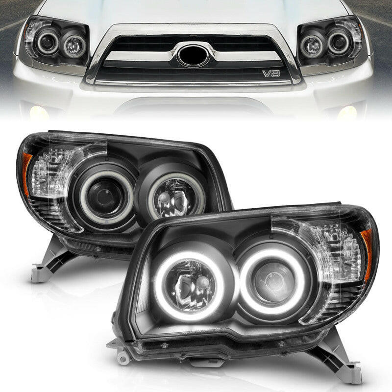 ANZO 2006-2009 Toyota 4Runner Projector Headlights w/ Halo Black Headlights ANZO