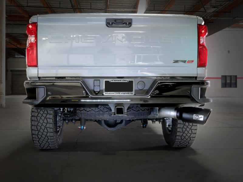 aFe Large Bore-HD 5in 409SS DPF-Back Exhaust System w/Blk Tip 24-25 GM Diesel Trucks V8-6.6L(td) L5P DPF Back aFe