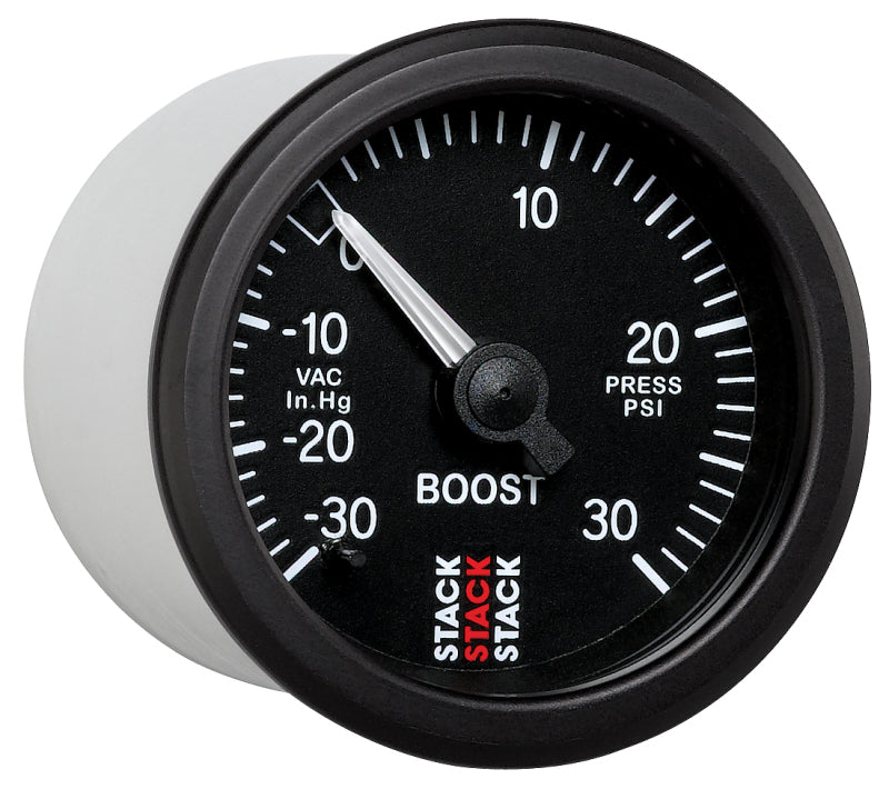 Autometer 52mm Stack Instruments -30INHG to +30PSI Mechanical Boost Gauge - Black Gauges AutoMeter