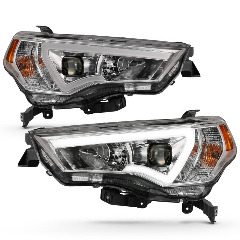 ANZO 14-18 Toyota 4 Runner Plank Style Projector Headlights Chrome w/ Amber Headlights ANZO