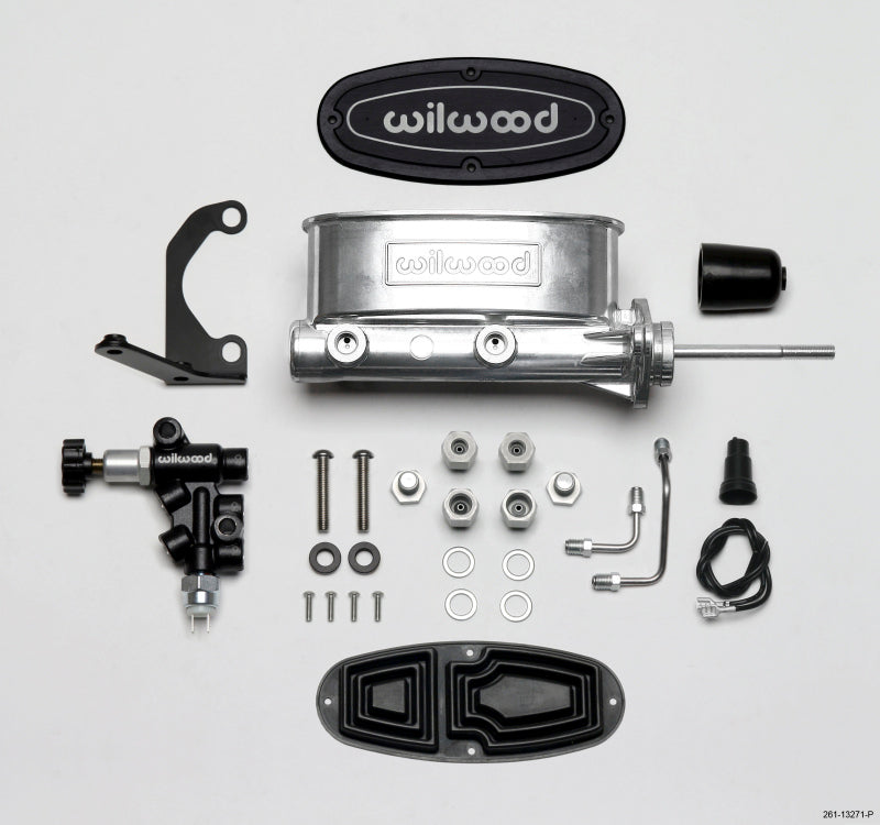Wilwood HV Tandem M/C Kit w L/H Bracket & Prop Valve - 7/8in Bore Ball Burnished-W/Pushrod Brake Master Cylinder Wilwood