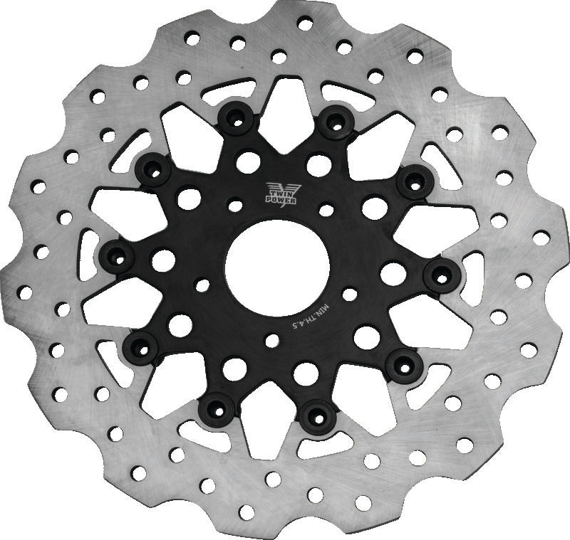 Twin Power 08-13 FLH FLT 08-16 FLHR 06-17 Dyna Front 11.8 Scalloped Floating Rotor Black Mesh Brake Rotors - OE TwinPower