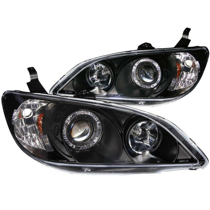 ANZO 2004-2005 Honda Civic Projector Headlights w/ Halo Black Headlights ANZO