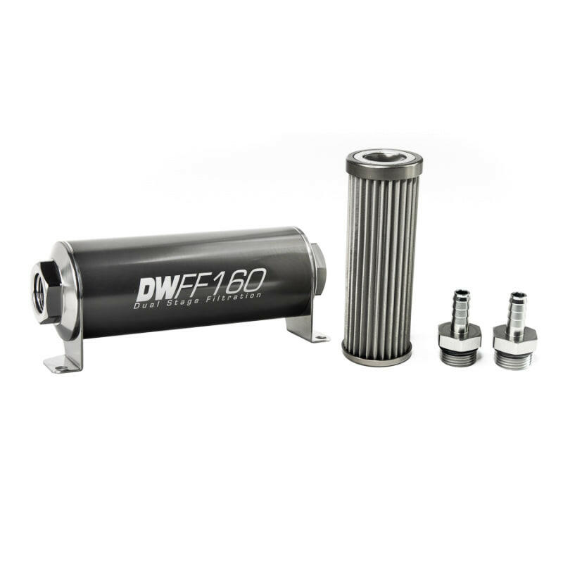 DeatschWerks Stainless Steel 3/8in 40 Micron Universal Inline Fuel Filter Housing Kit (160mm) Fuel Filters DeatschWerks