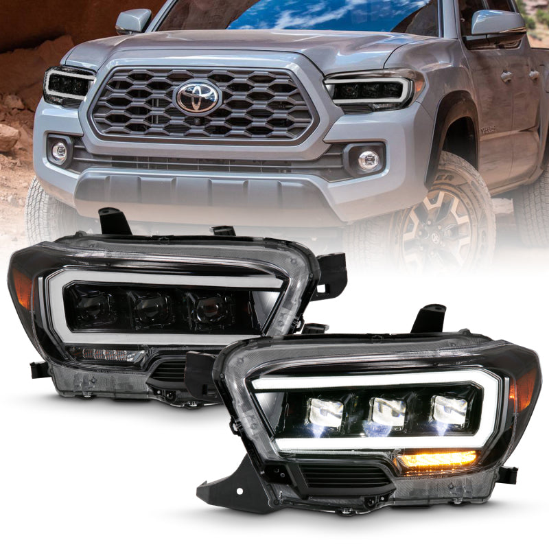 ANZO 2016-2018 Toyota Tacoma LED Projector Headlights Plank Style Black w/ Amber Headlights ANZO