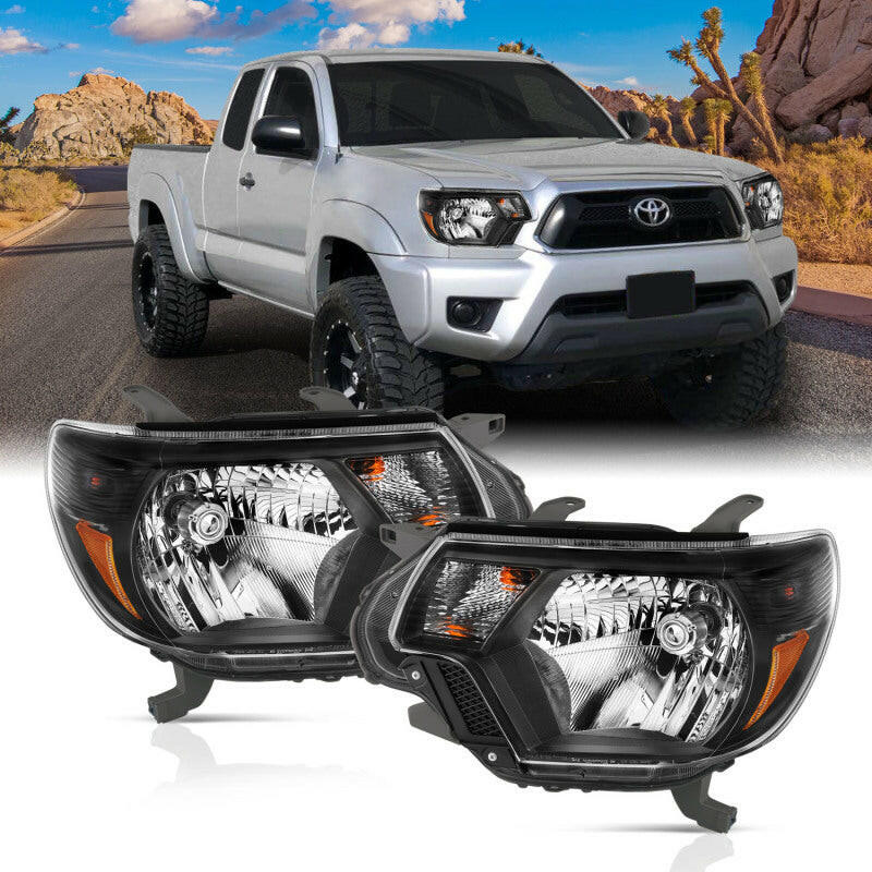 ANZO 2012-2015 Toyota Tacoma Crystal Headlights Black Headlights ANZO