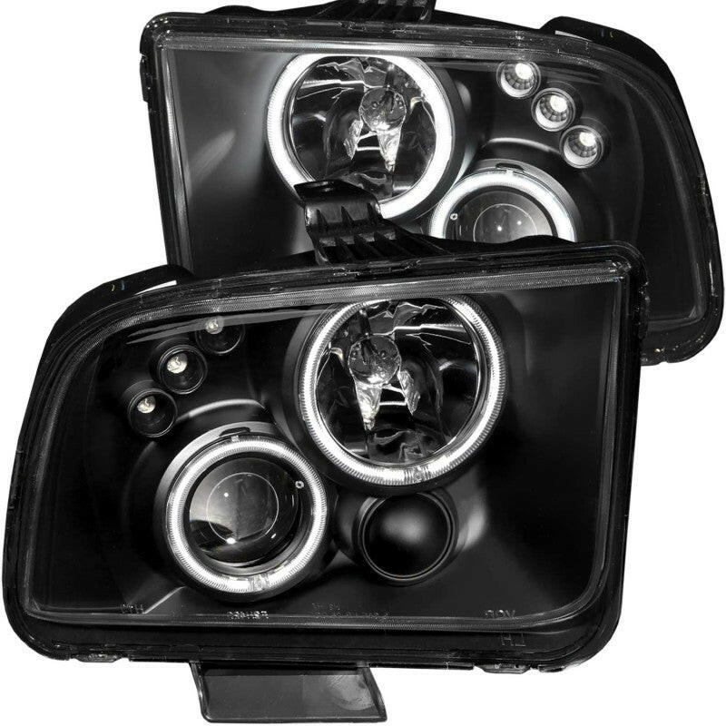 ANZO 2005-2009 Ford Mustang Projector Headlights w/ Halo Black Headlights ANZO