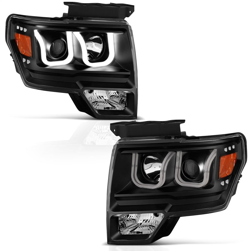ANZO 2009-2014 Ford F-150 Projector Headlights w/ U-Bar Black Headlights ANZO
