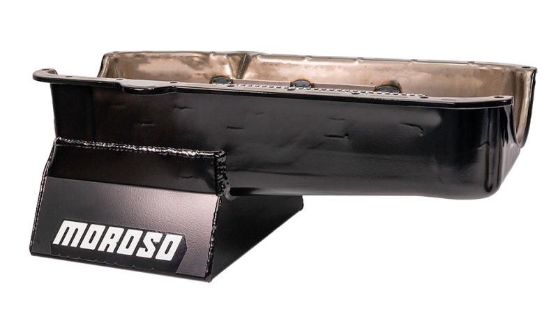 Moroso Pre-80 Chevrolet Small Block (w/Driver Side Dipstick) Wet Sump 7qt 8.25in Steel Oil Pan -Blk Oil Pans Moroso