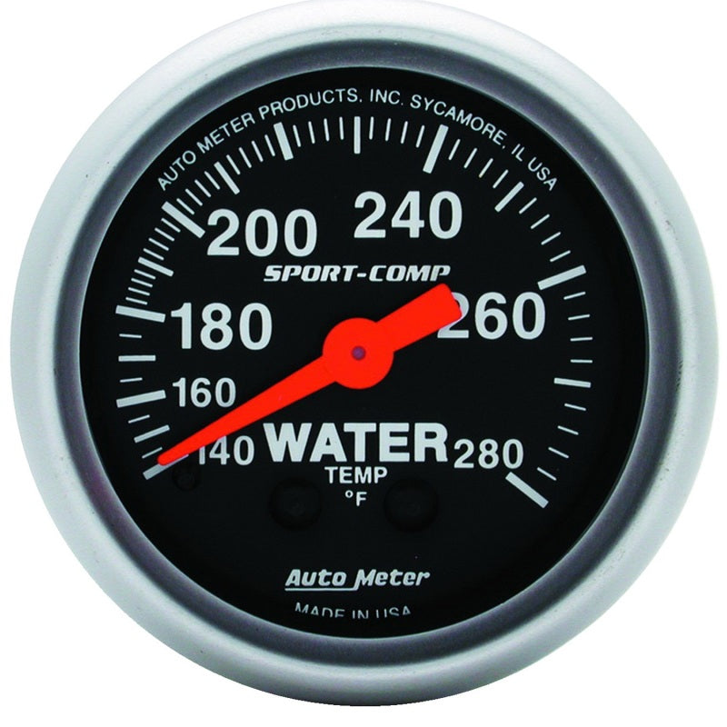 Autometer 2-1/16in 140-280 Degree F Mechanical Water Temp Sport-Comp Gauge Gauges AutoMeter