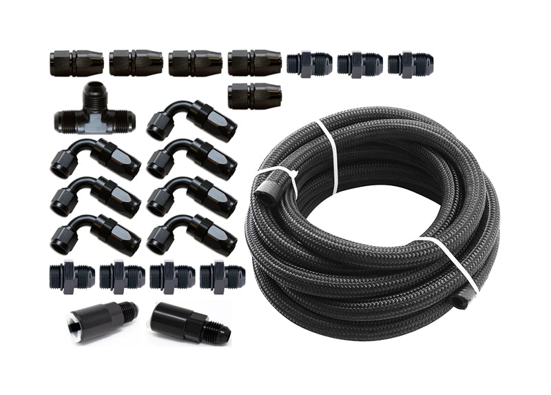 Torque Solution Braided Fuel Line Kit for -6 Aeromotive FPR: Subaru WRX 02-14 / Subaru STI 07-18 Fuel Rails Torque Solution