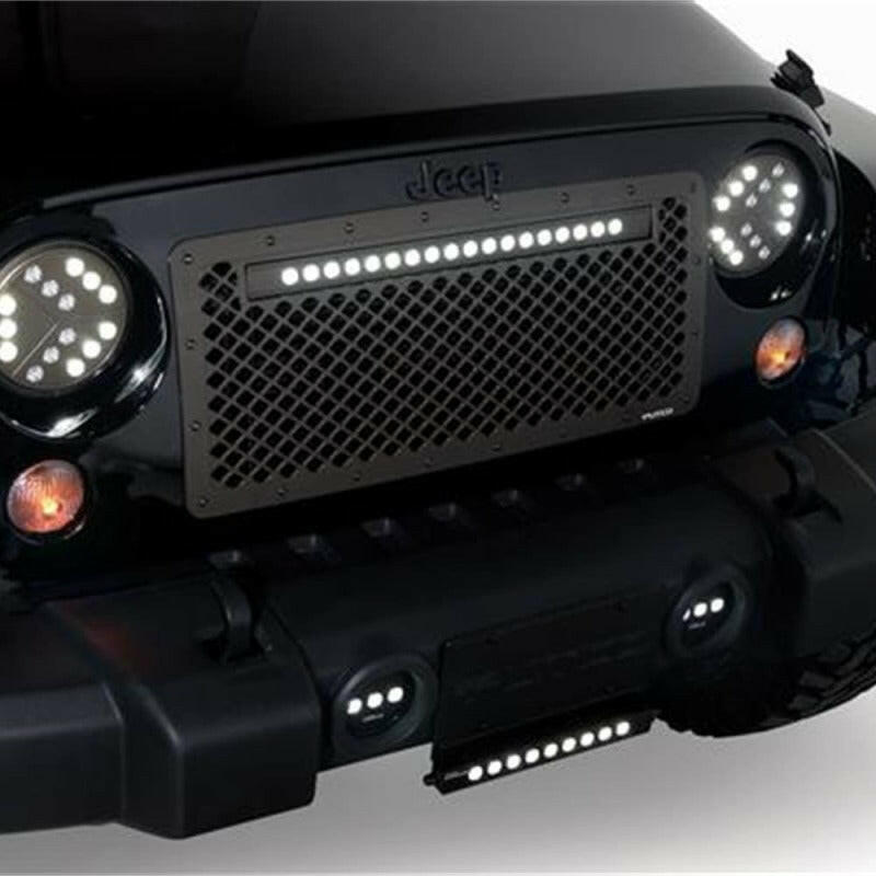 Putco 07-18 Jeep Wrangler Anodized Alum Lighted Boss Grille w/ 20in Luminix Light Bar (Cut to Fit) Grilles Putco