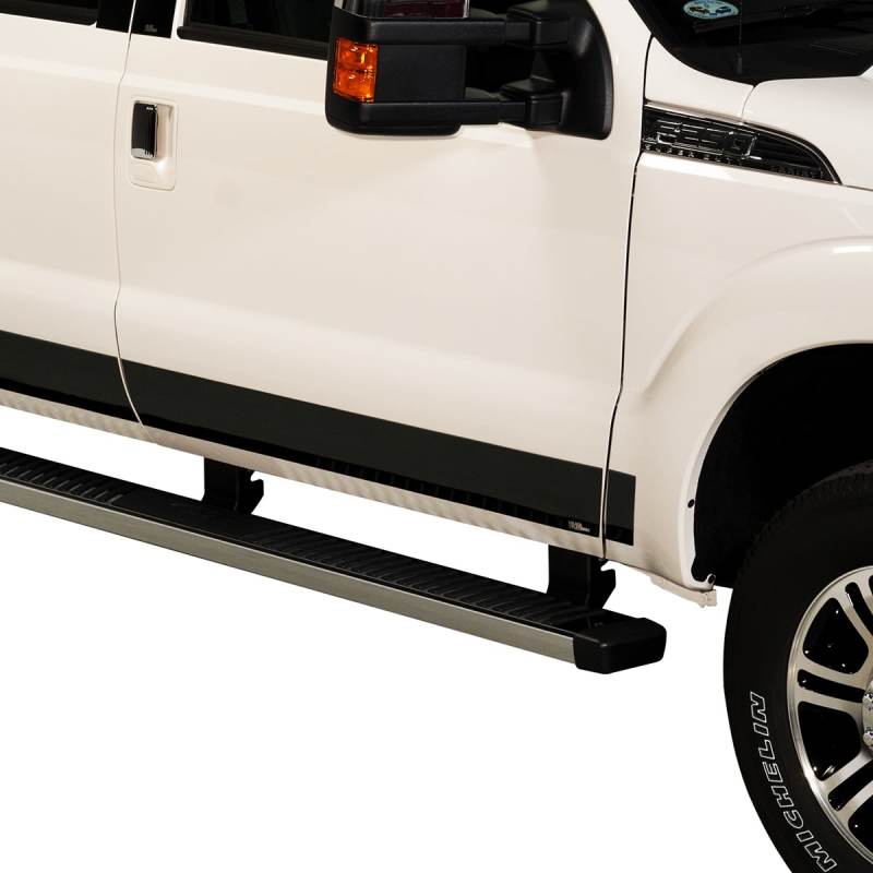 Putco 17-20 Ford SuperDuty Super Crew 6.5ft Box - 12pcs - 4.25in Wide Black Platinum Rocker Panels Body Armor & Rock Rails Putco