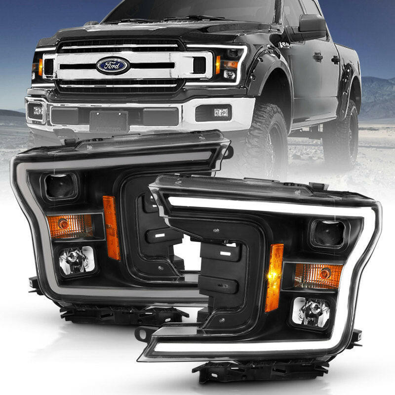 ANZO 2018-2019 Ford F-150 Projector Plank Style H.L. Black Amber (Without Switchback) Headlights ANZO