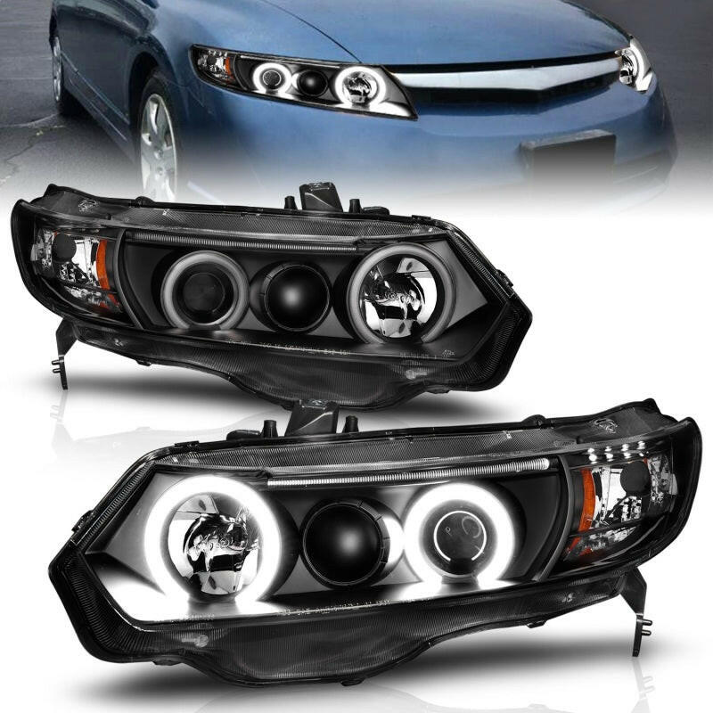 ANZO 2006-2011 Honda Civic Projector Headlights w/ Halo Black (CCFL) Headlights ANZO