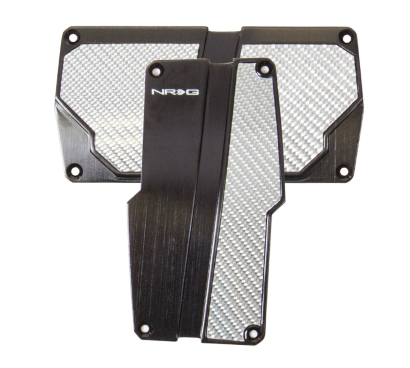 NRG Brushed Aluminum Sport Pedal A/T - Black w/Silver Carbon Pedal Covers NRG