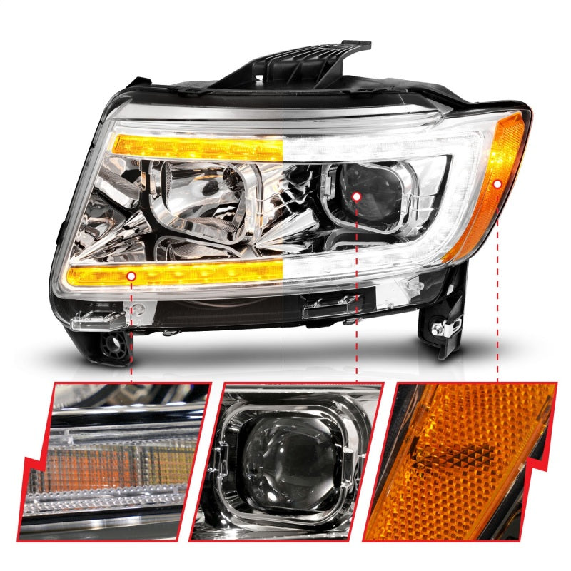 ANZO 11-13 Jeep Grand Cherokee (Factory Halogen Only) Projector Headlights w/Light Bar Swchbk Chrome Headlights ANZO