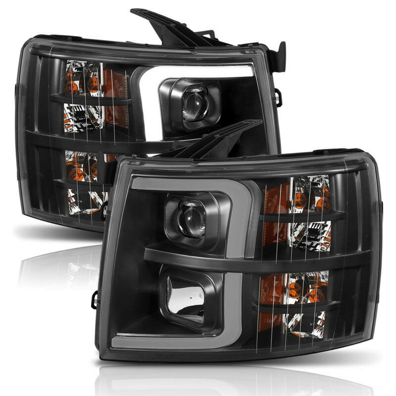 ANZO 07-13 Chevrolet Silverado 1500 Plank Style Projector Headlights Black w/ Amber Headlights ANZO