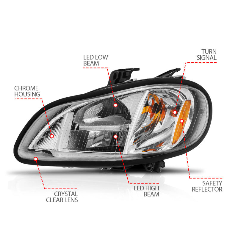 ANZO 2002-2014 Freightliner M2 LED Crystal Headlights Chrome Housing w/ Clear Lens (Pair) Headlights ANZO