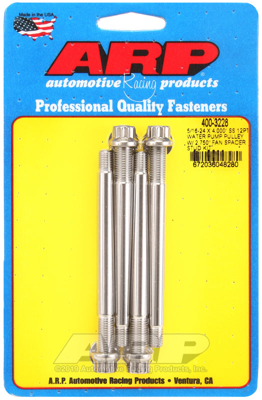 ARP 5/16-24 X 4.000 SS 12pt water pump pulley w/ 2.750in fan spacer stud kit Rod Bolt Kits ARP