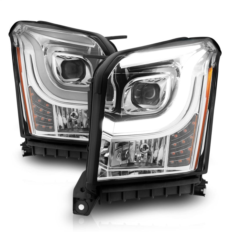 ANZO 2015-2017 GMC Yukon XL Projector Headlights W Lightbar - Chrome/Amber Headlights ANZO