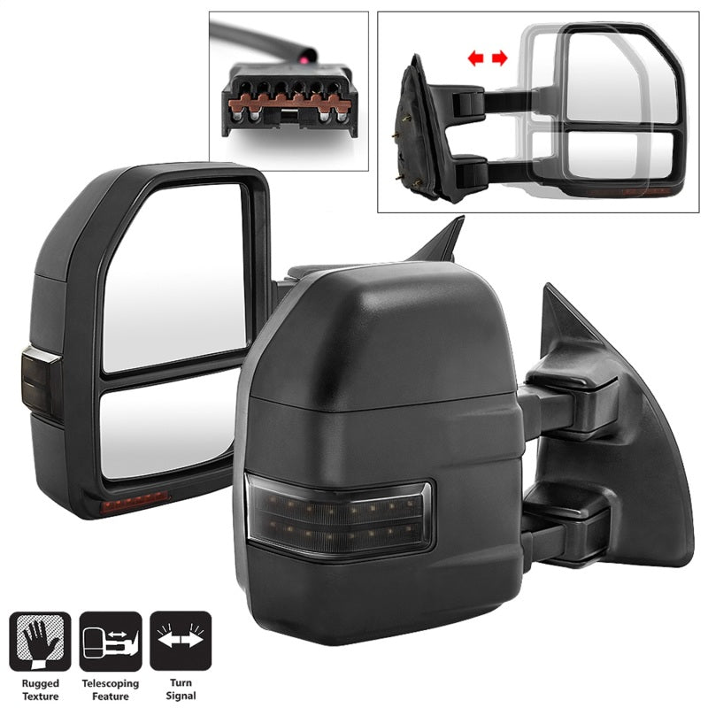 xTune 99-07 Ford Super Duty LED Telescoping Manual Mirrors - Smk (Pair) (MIR-FDSD99S-G4-MA-RSM-SET) Side Mirrors SPYDER