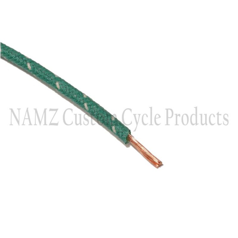 NAMZ OEM Color Cloth-Braided Wire 25ft. Pack 16g - Green w/White Tracer Wire Loom NAMZ