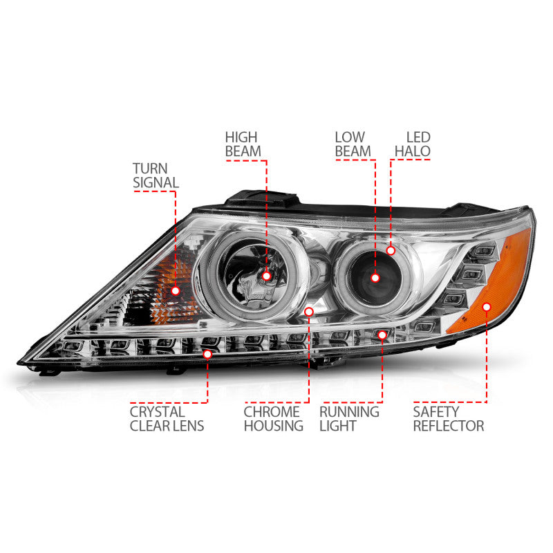 ANZO 2011-2013 Kia Sorento Projector Headlights w/ Halo Chrome (CCFL) Headlights ANZO