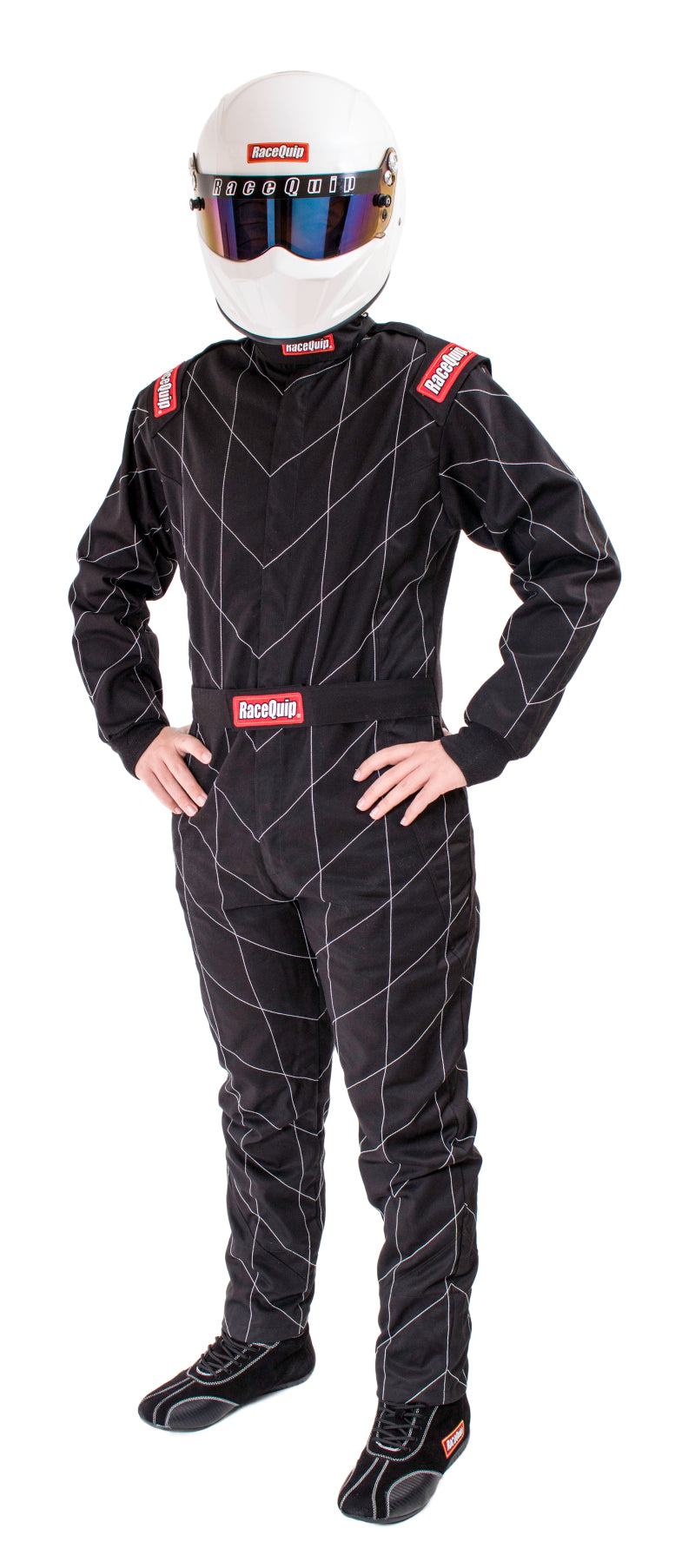 RaceQuip Black Chevron-1 Suit - SFI-1 Small Racing Suits Racequip