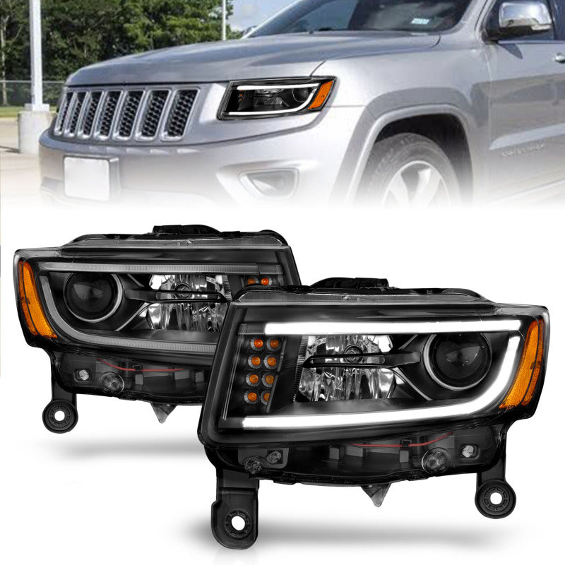 ANZO 2014-2015 Jeep Grand Cherokee Projector Headlights w/ Plank Style Design Black Headlights ANZO