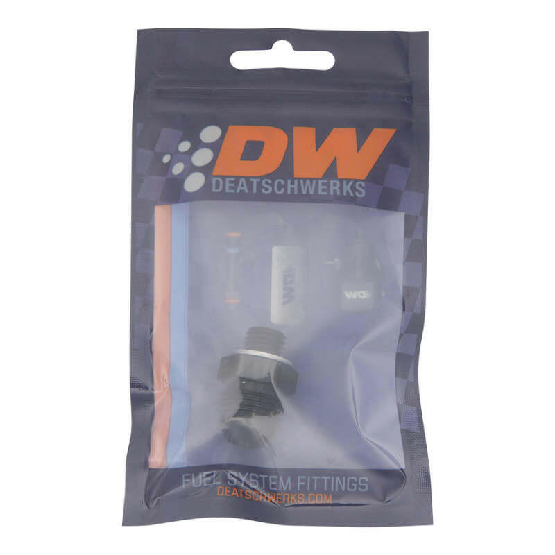 DeatschWerks 8AN Male Flare to M12 X 1.5 Male Metric Adapter (Incl Washer) - Anodized Matte Black Fittings DeatschWerks