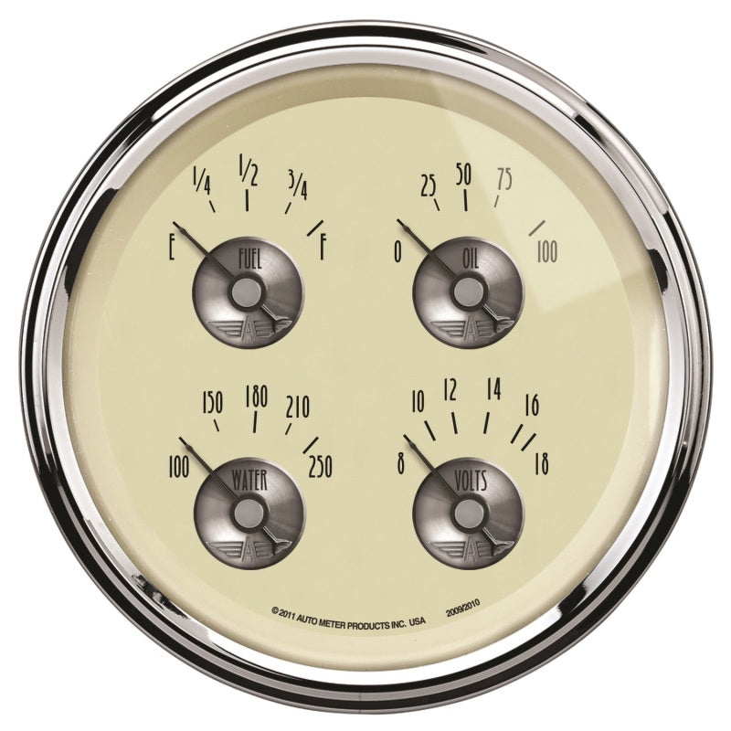 AutoMeter Gauge Quad 5in. 0 Ohm(e) to 90 Ohm(f) Elec Prestige Antq. Ivory Gauges AutoMeter