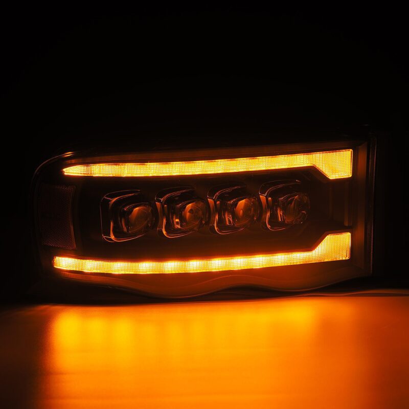 AlphaRex 02-05 Dodge Ram 1500 NOVA LED Proj Headlights Plank Style Blk w/Activ Light/Seq Signal Headlights AlphaRex