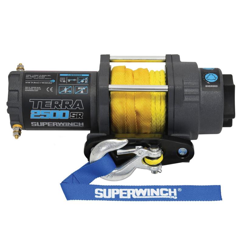 Superwinch 2500 LBS 12V DC 3/16in x 40ft Synthetic Rope Terra 2500SR Winch - Gray Wrinkle Winches Superwinch