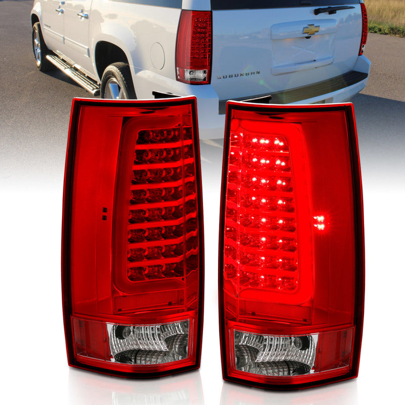 ANZO 2007-2014 Chevy Tahoe LED Taillight Plank Style Chrome With Red/Clear Lens Tail Lights ANZO