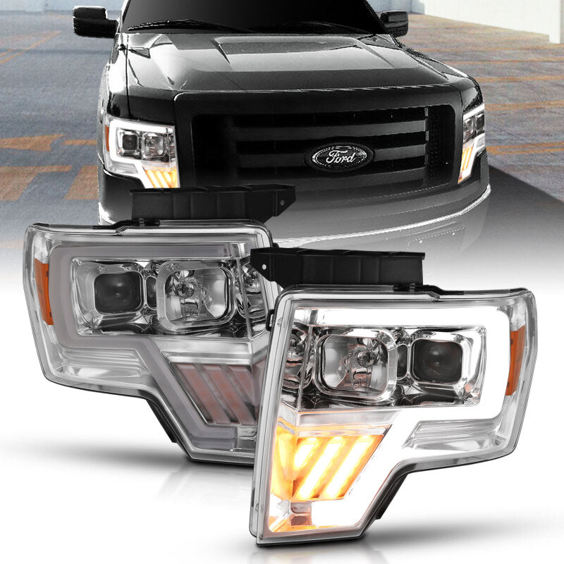 ANZO 2009-2014 Ford F-150 Projector Headlight Chrome Amber Headlights ANZO