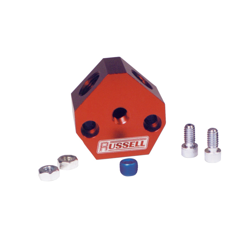 Russell Performance Billet Aluminum Y-Block w/ 1/2in inlet & 3/8in outlet Distribution Blocks Russell