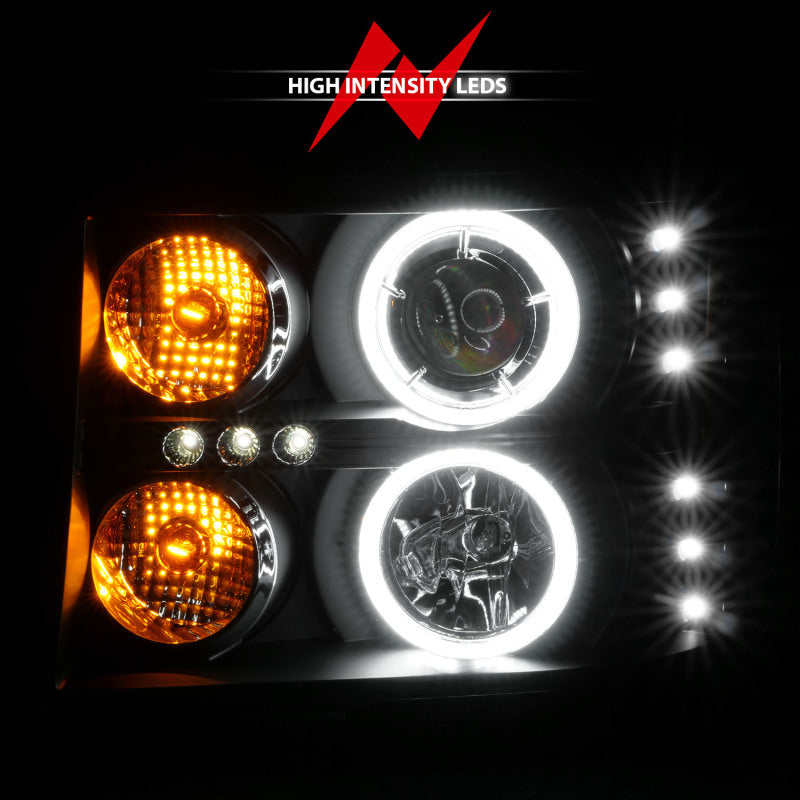 ANZO 2007-2013 GMC Sierra 1500 Projector Headlights w/ Halo Black Headlights ANZO