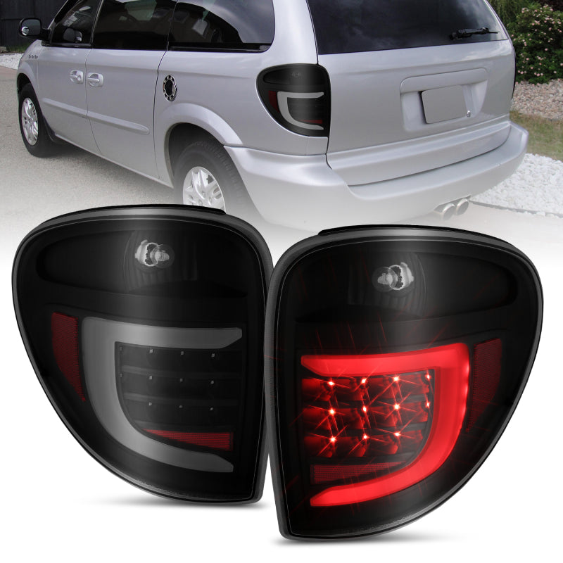 ANZO 2004-2007 Dodge Grand Caravan LED Tail Lights w/ Light Bar Black Housing Smoke Lens Tail Lights ANZO