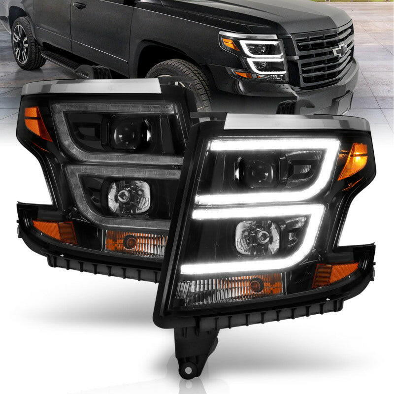 ANZO 2015-2020 Chevy Tahoe Projector Headlights Plank Style Black w/DRL Headlights ANZO