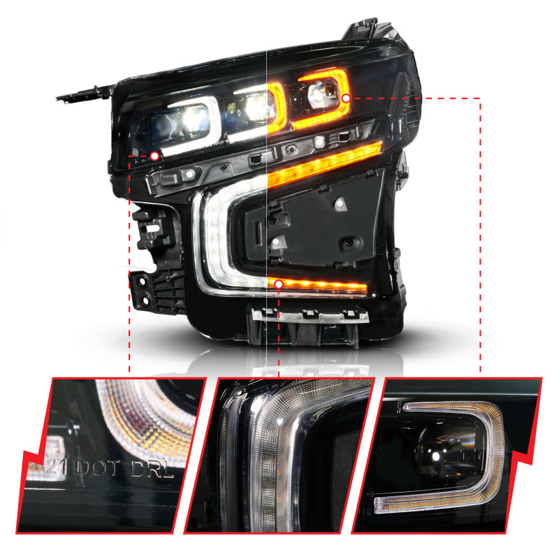 ANZO 21-23 Chevy Tahoe/Suburban LED Light Bar Style Headlights Black w/ Sequential DRL (Left Side) Headlights ANZO