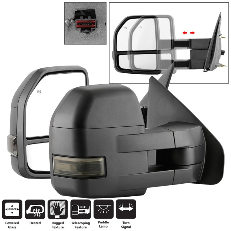 xTune 04-14 Ford F-150 Heated LED Telescoping Mirrors - Smoke (Pair) (MIR-FF15009S-G4-PWH-SM-SET) Side Mirrors SPYDER