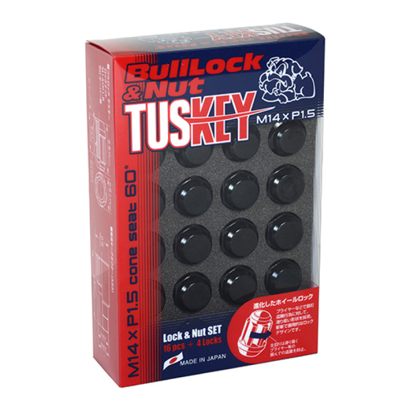 Project Kics 16 LUGS + 4 LOCKS Tuskey Black Bullock And Nut Set - 14X1.50 Lug Nuts Project Kics