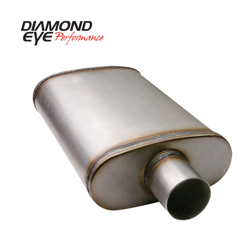 Diamond Eye Muffler 3-1/2in DL IN/SGL OUT 22in BODY 28in OVERALL OVAL Muffler Diamond Eye Performance