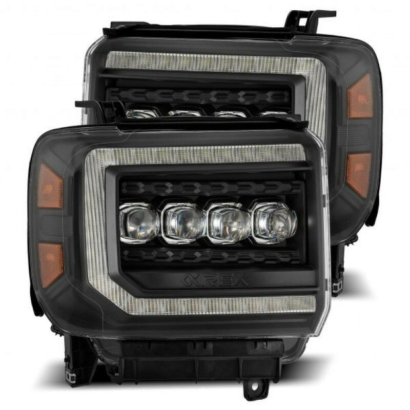AlphaRex 14-18 GMC Sierra NOVA LED Proj Headlights Plank Style Black w/Activ Light/Seq Signal/DRL Headlights AlphaRex