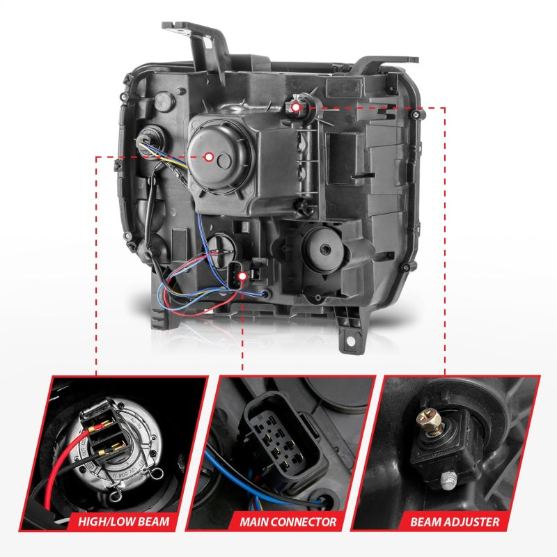 ANZO 14-15 GMC Sierra 1500/2500HD/3500HD Plank Style Projector Headlight - Chrome Housing Headlights ANZO