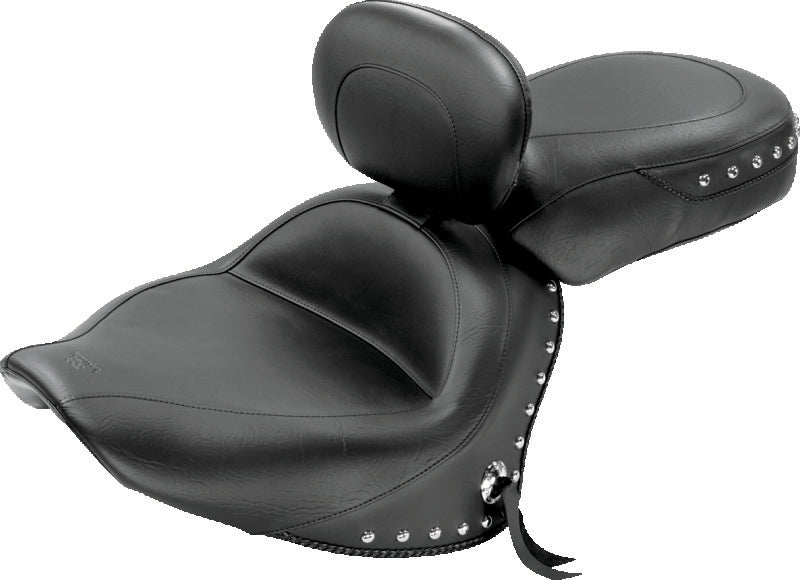 Mustang 07-17 Yamaha V-Star 1300,1300 Tourer Wide 2PC Seat w/ Driver Backrest Studs- Black Two-Piece Motorcycle Seats Mustang Motorcycle